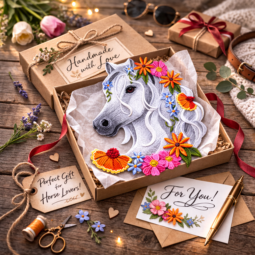 Horse in Wildflowers Embroidered Patch – Large Floral Horse Head Iron-On or Sew-On Applique, Felt Base with Polyenone Thread, Detailed Nature Design 7.8" x 5.86"