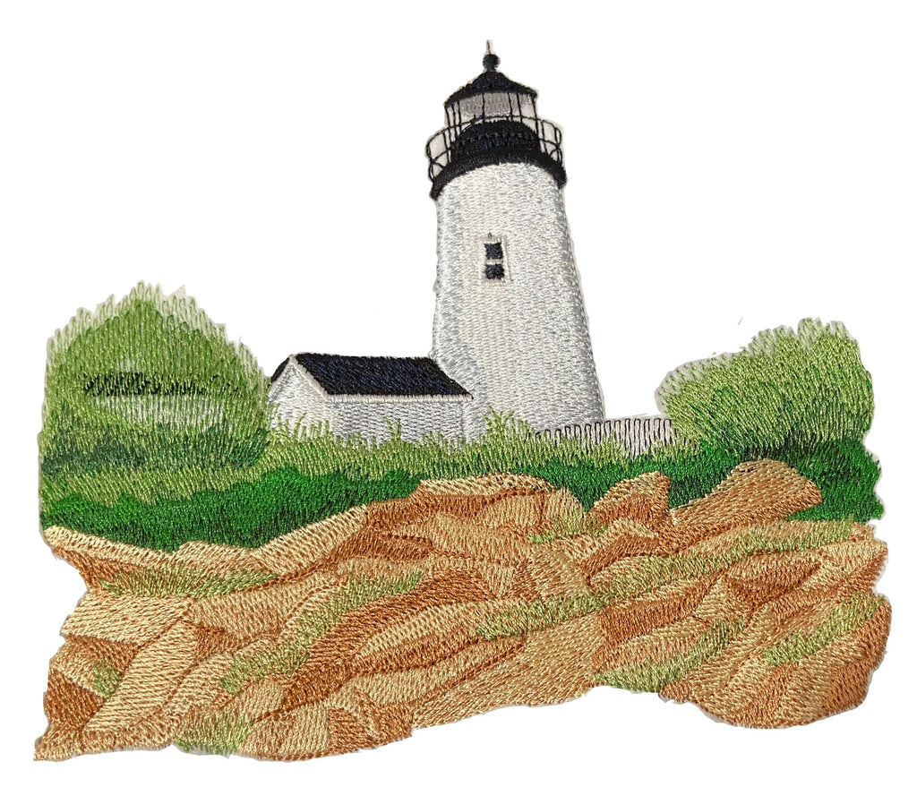 Pema quid Point Lighthouse Maine Embroidered Patch – Coastal Nautical Appliqué5.85" x 6.62"
