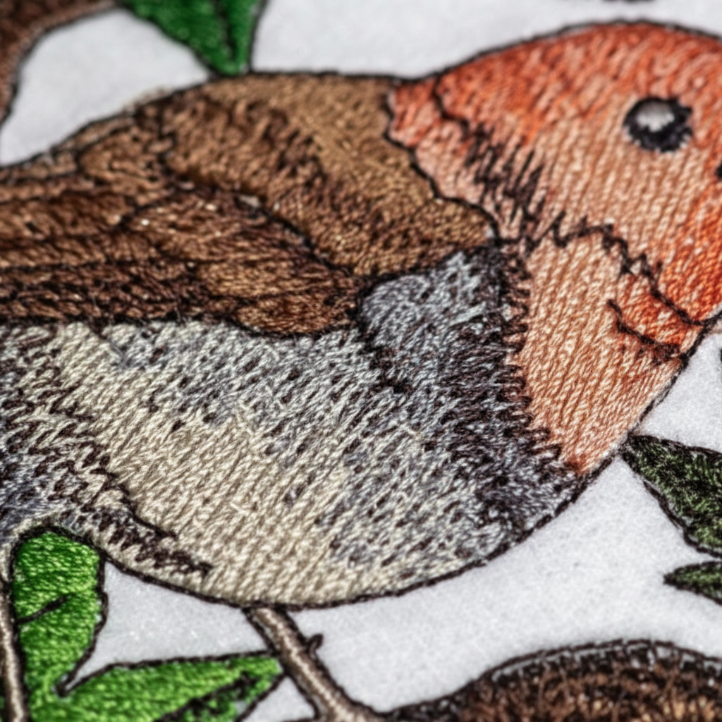 Extreme macro close-up of brown and tan embroidery stitching detail