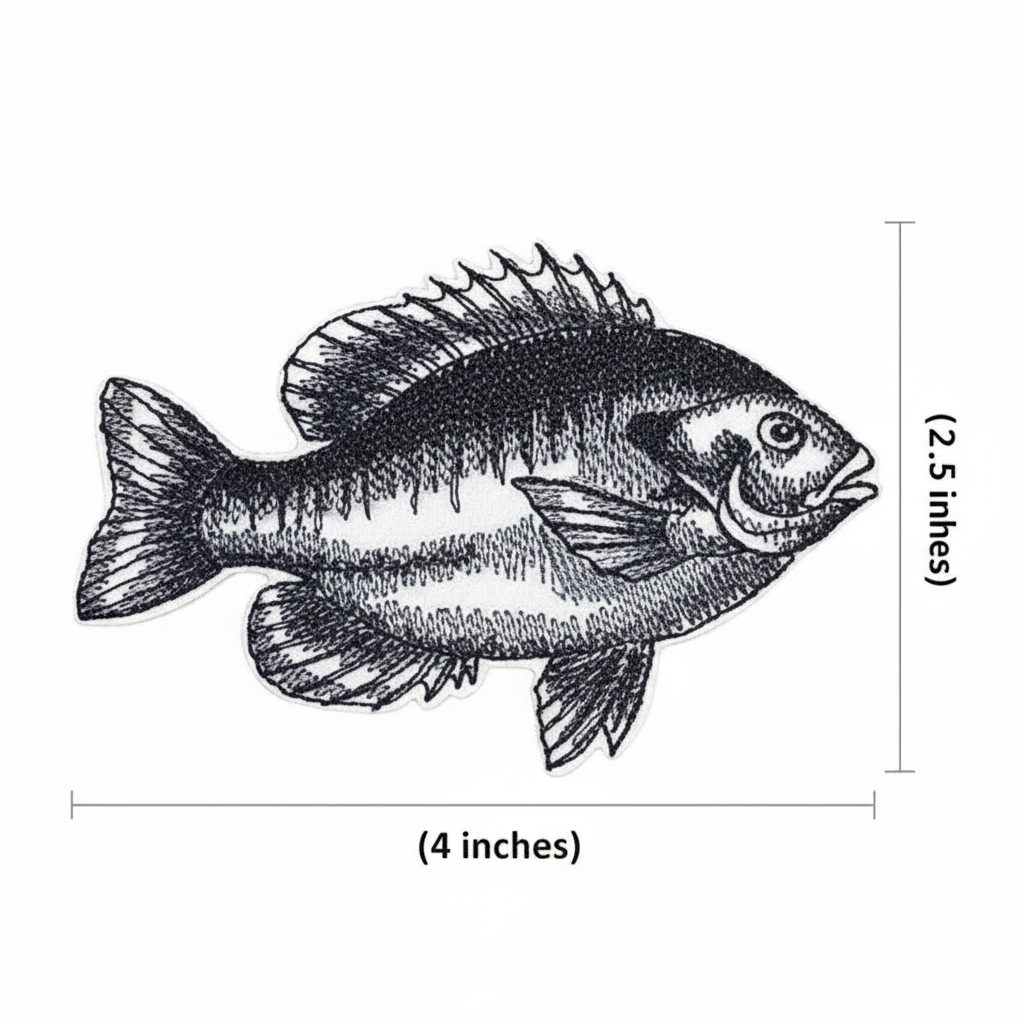 Fish patch with size reference measuring lines