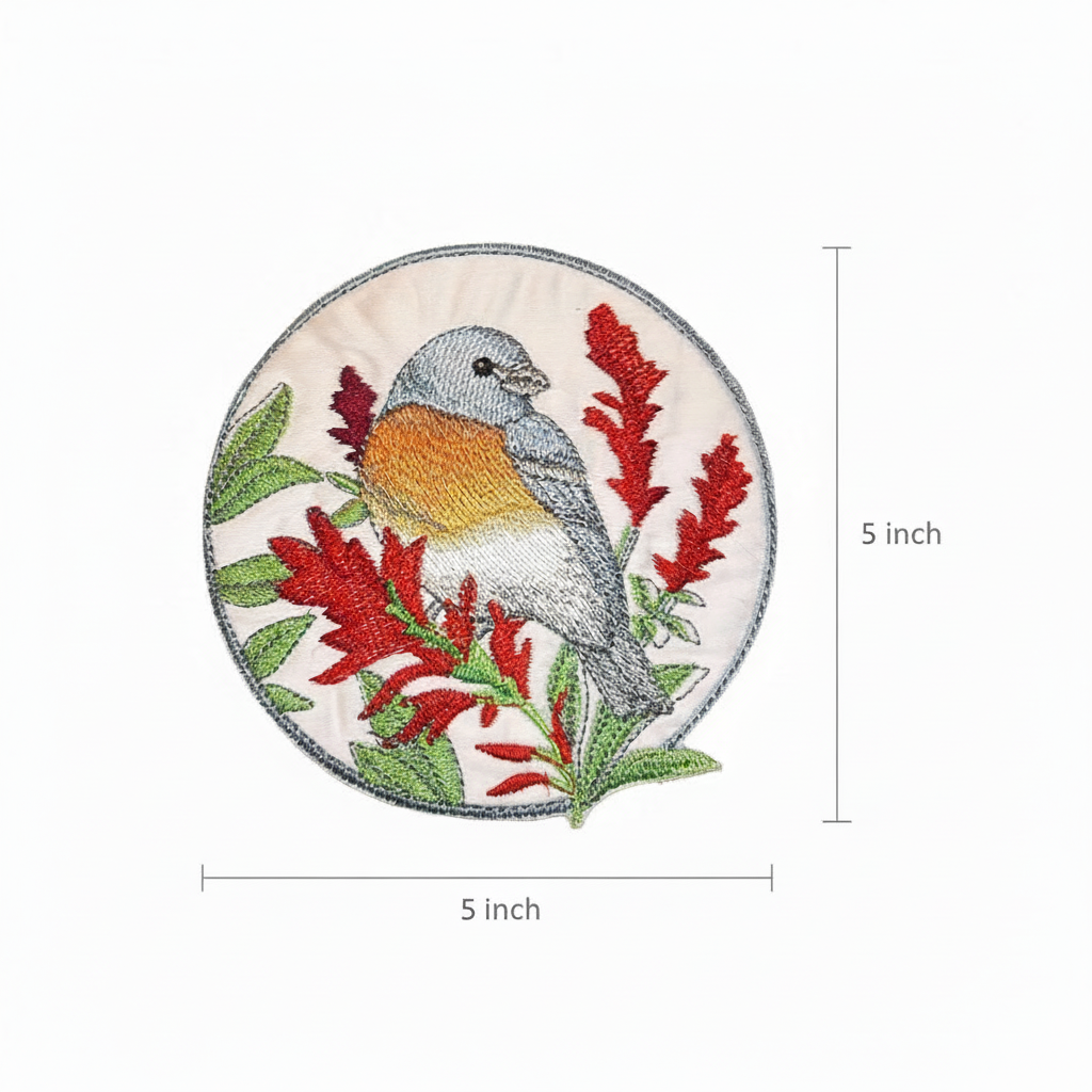Lazuli bunting patch with size measurement guide showing 4 inch dimensions