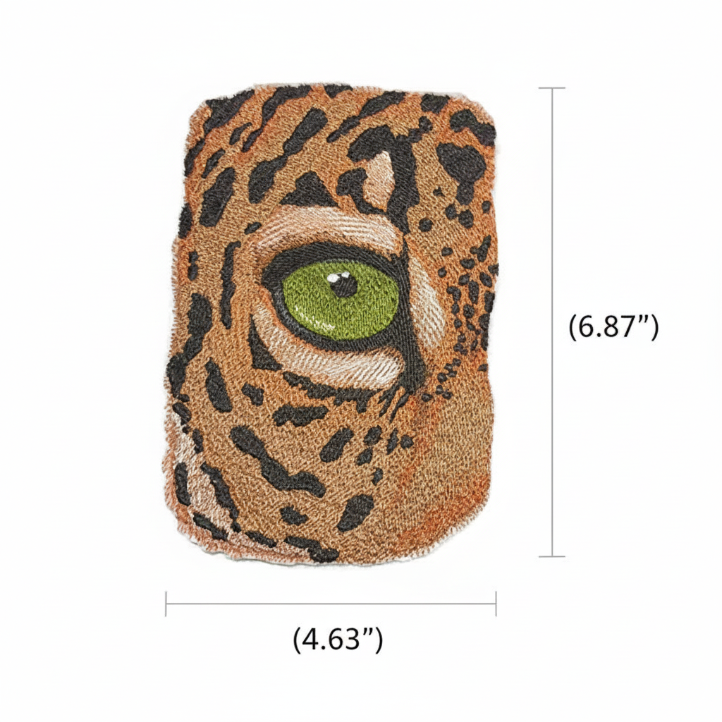 Eye of Jaguar patch with size measurements - 6.87 x 4.63 inches