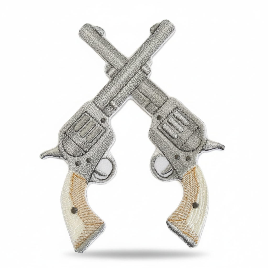 Crossed Pistols embroidered patch on white background