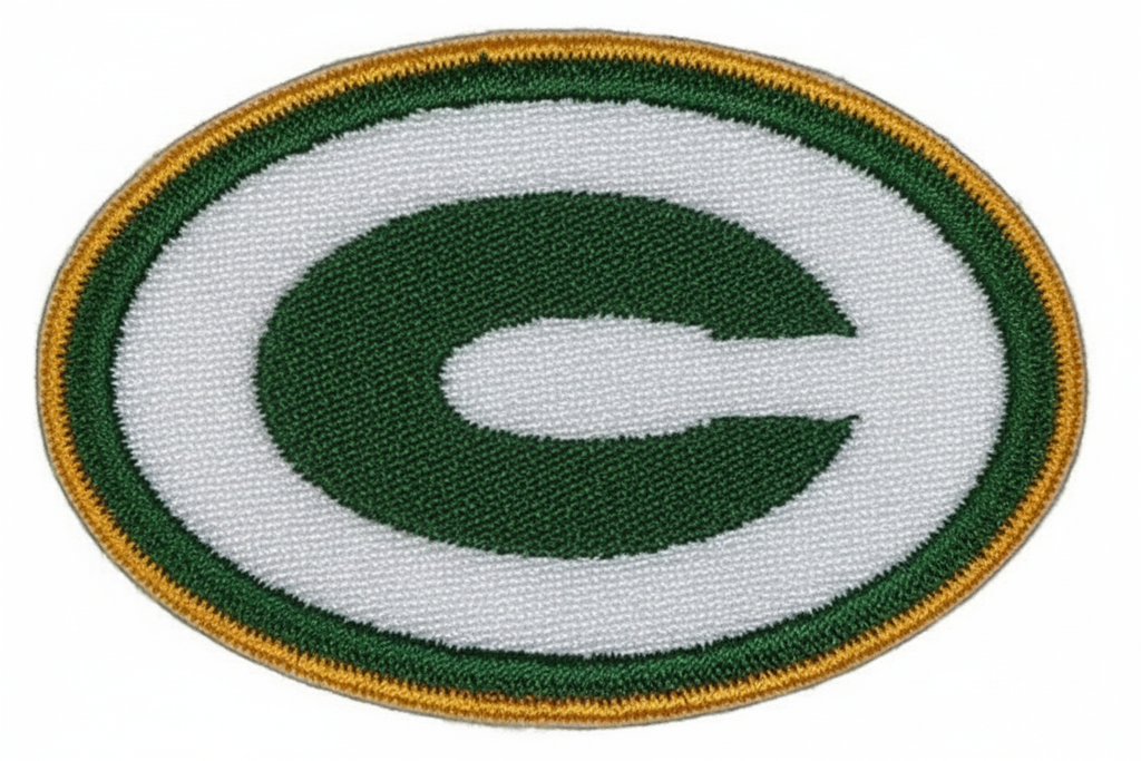 Green Bay Packers embroidered oval patch on a white background