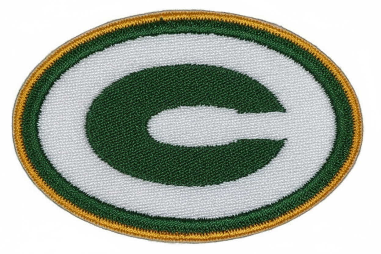 Green Bay Packers embroidered oval patch on a white background
