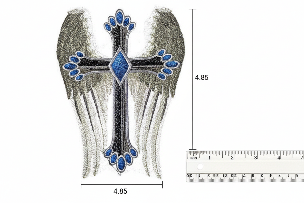 Patch size reference 7 x 4.85 inches with ruler