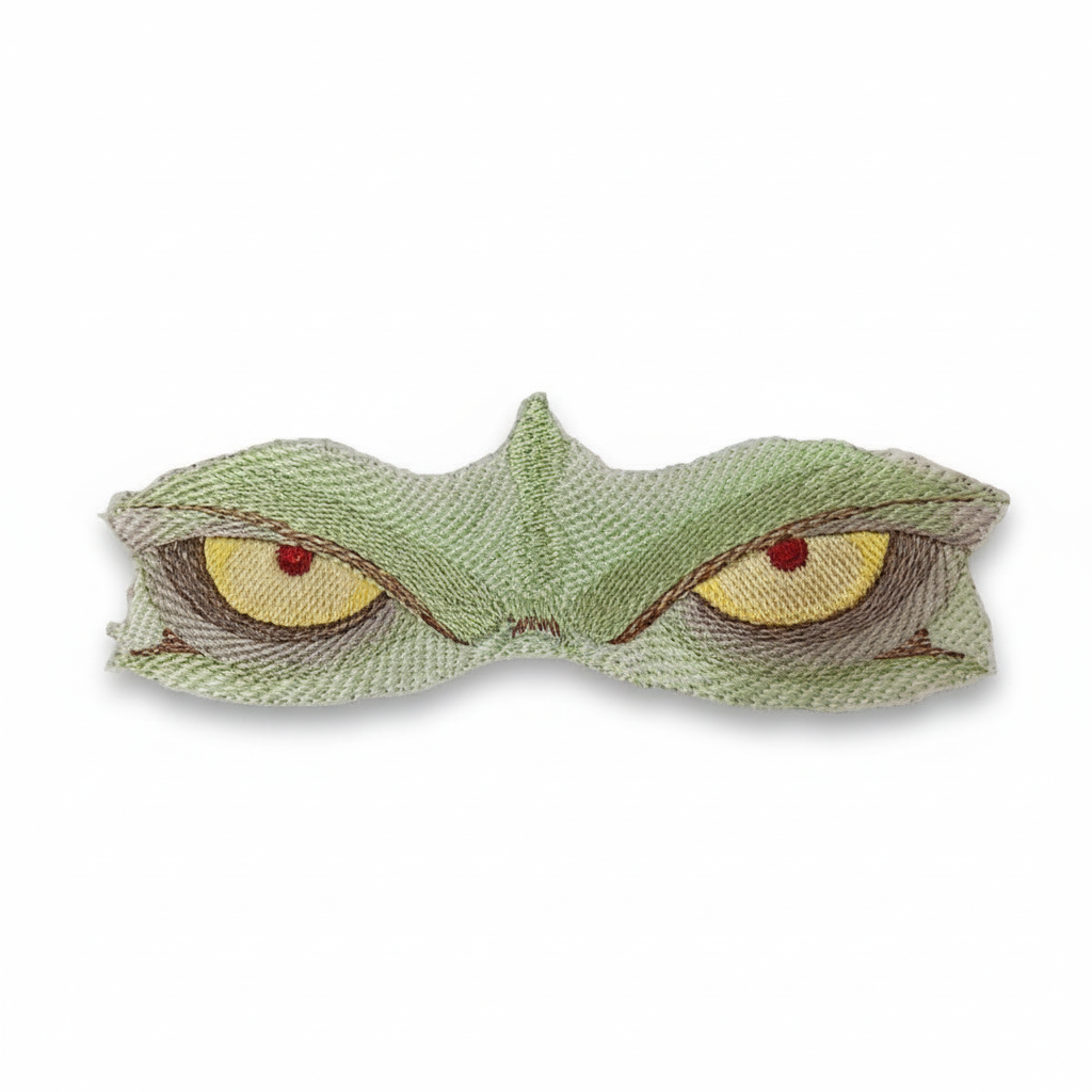 Ultra-high-resolution product photo of dragon eyes embroidered patch on white background