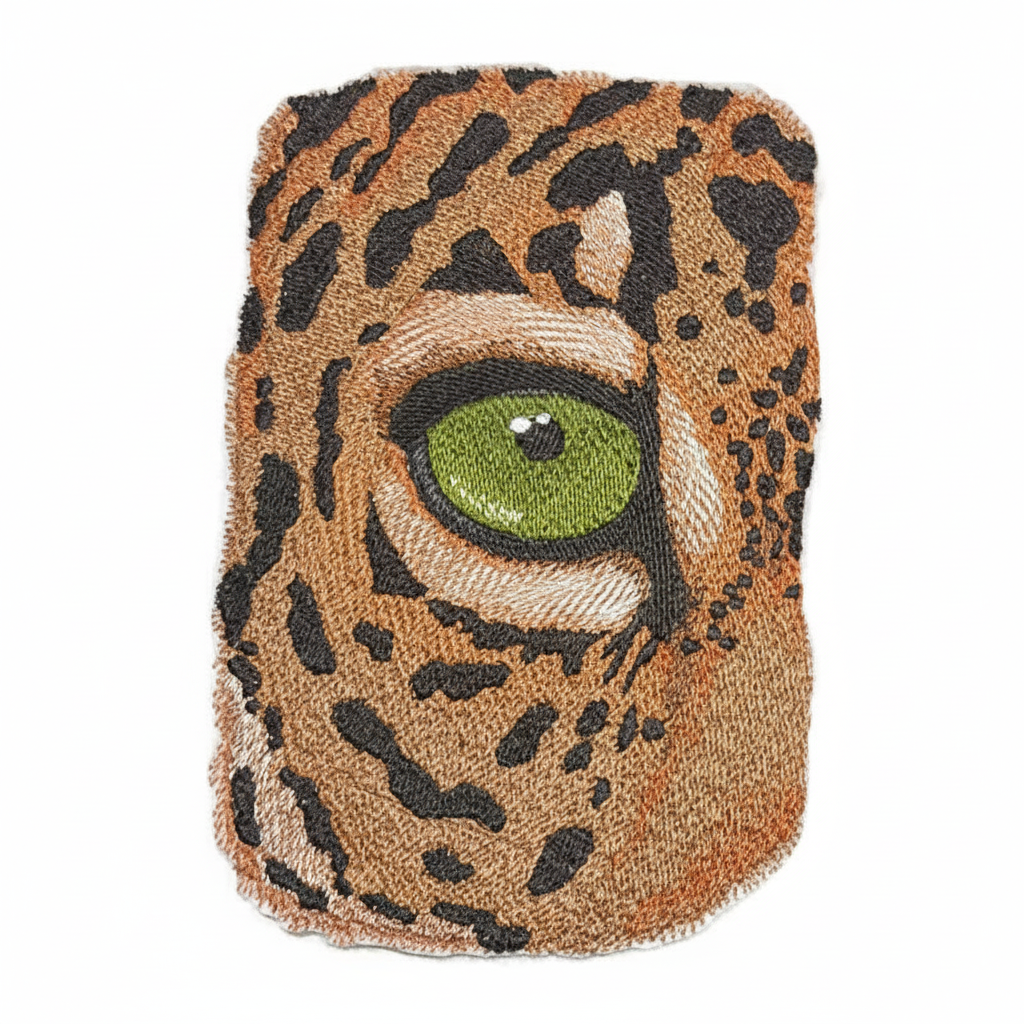 Eye of Jaguar embroidered patch - ultra high resolution product photo on white background