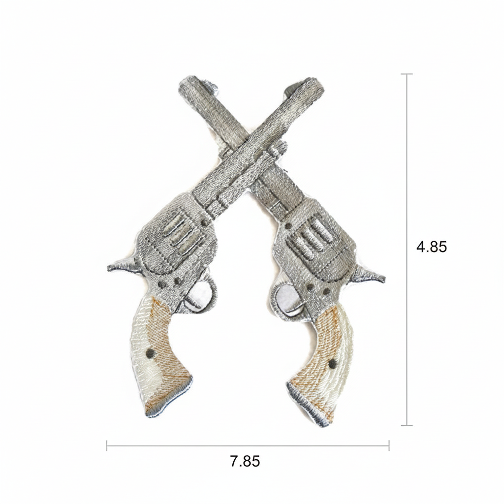 Crossed Pistols patch with size measurements