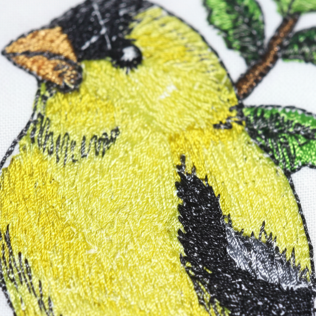 Extreme macro close-up of yellow embroidery stitching detail