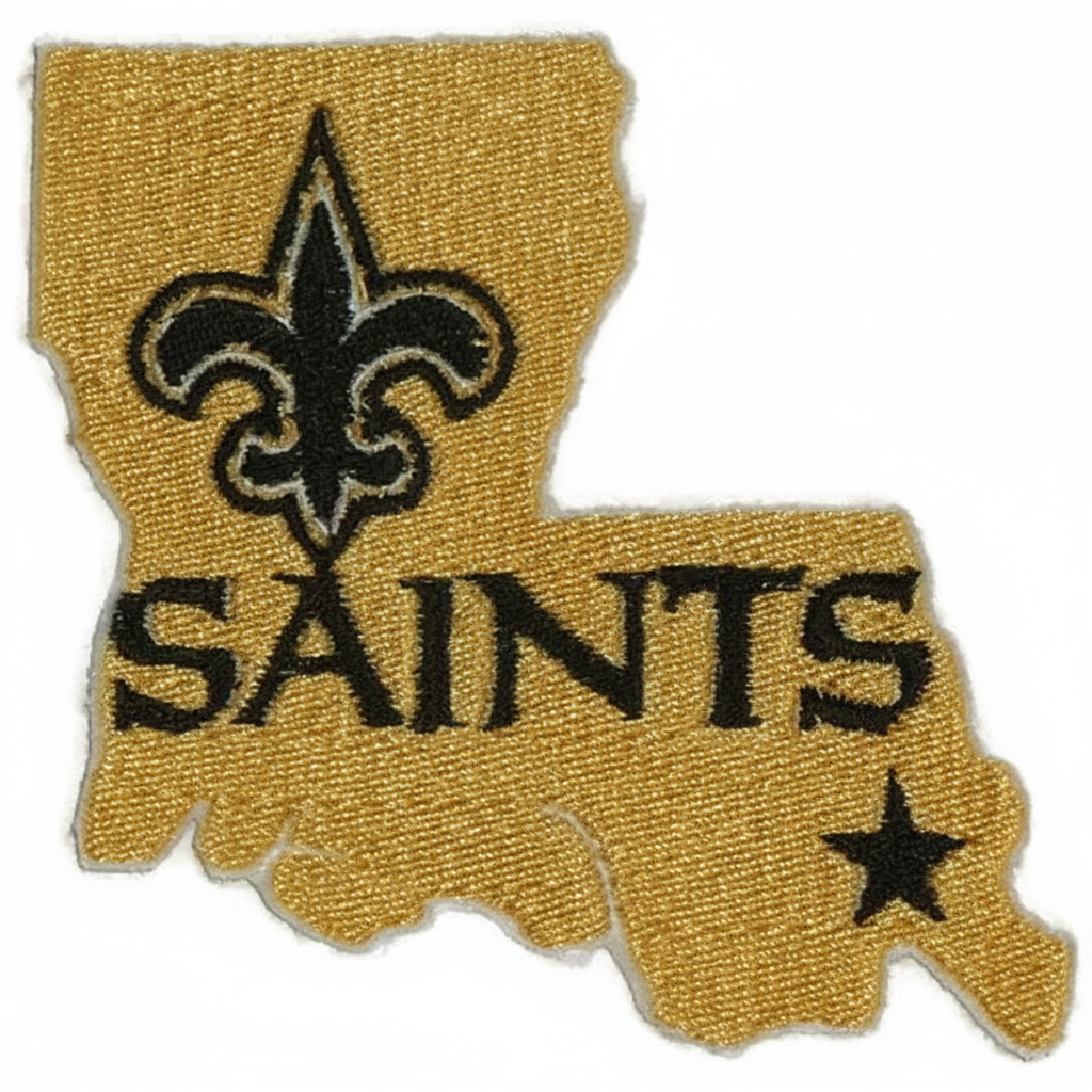 New Orleans Saints Louisiana gold embroidered patch on a white background
