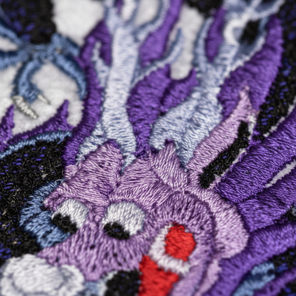 Black Dragon patch - macro embroidery detail