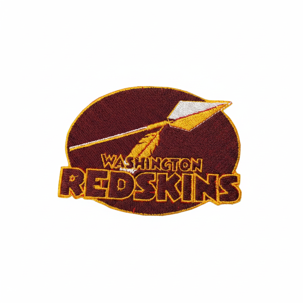 Burgundy and gold Washington Redskins embroidered patch on a white background