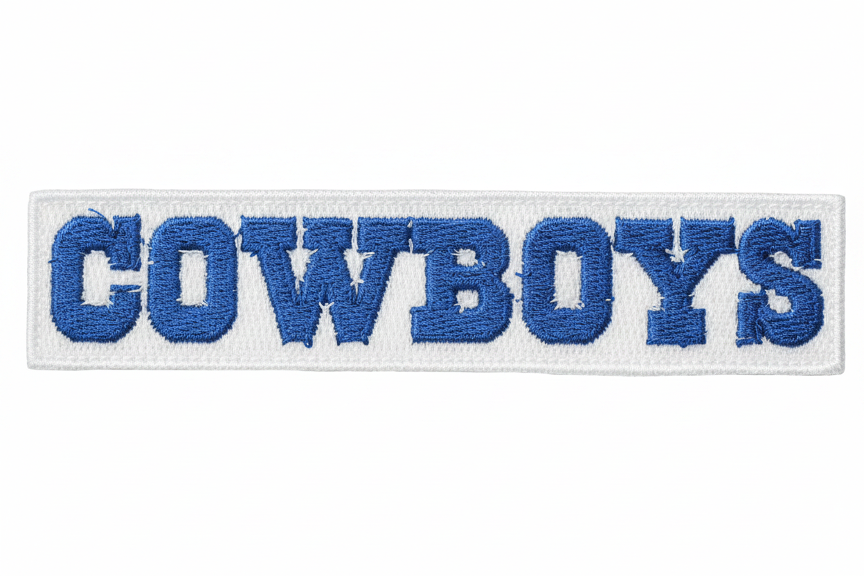 Dallas Cowboys COWBOYS embroidered wordmark patch on a white background