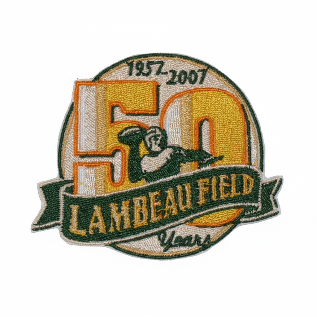 Green Bay Packers 1957–2007 Lambeau Field commemorative embroidered patch on a white background