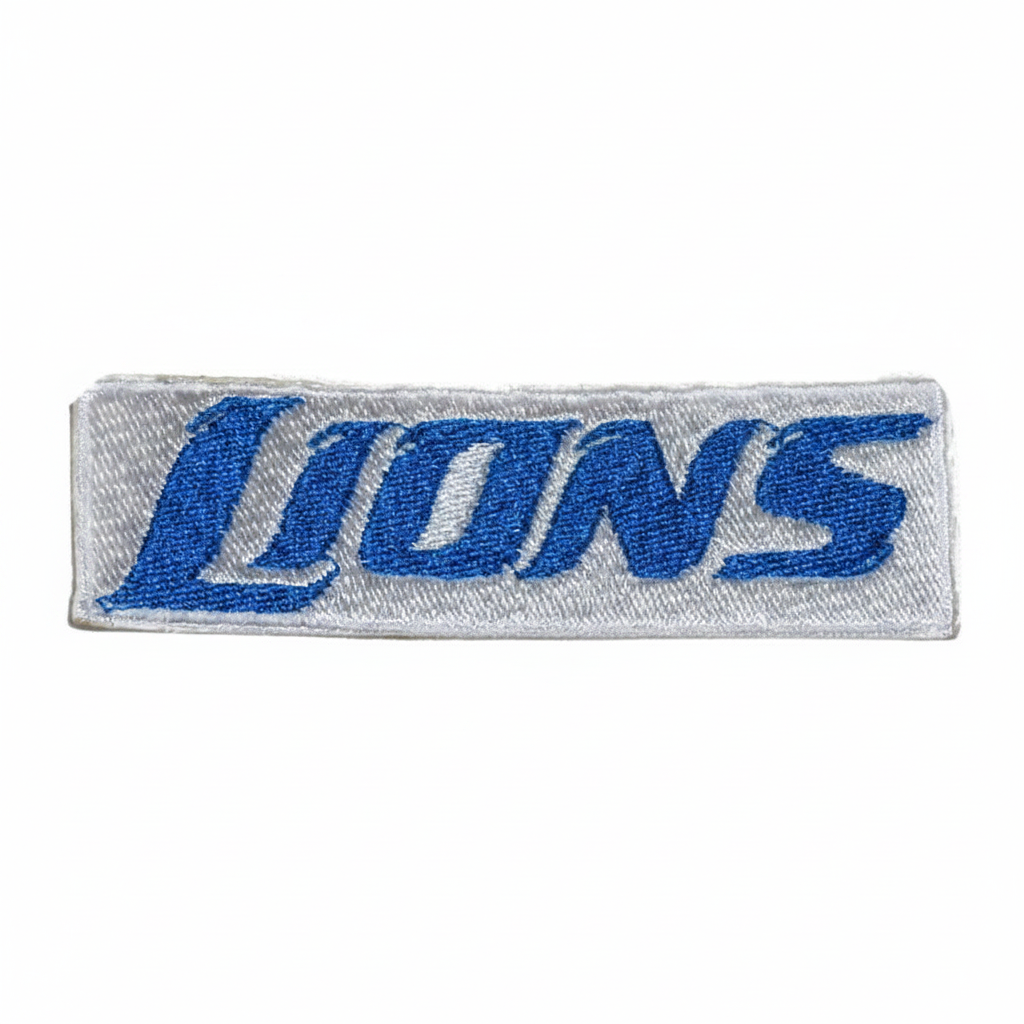 Blue Lions embroidered patch on a silver-white background