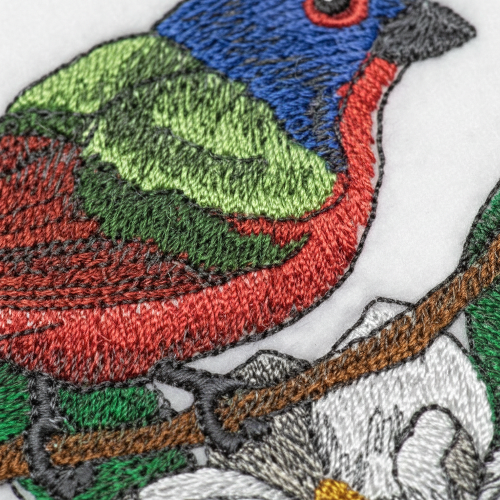 Extreme macro close-up of multicolored embroidery stitching detail