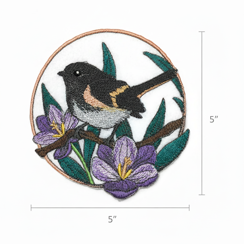 American redstart patch with size measurement guide showing 3.5 inch dimensions