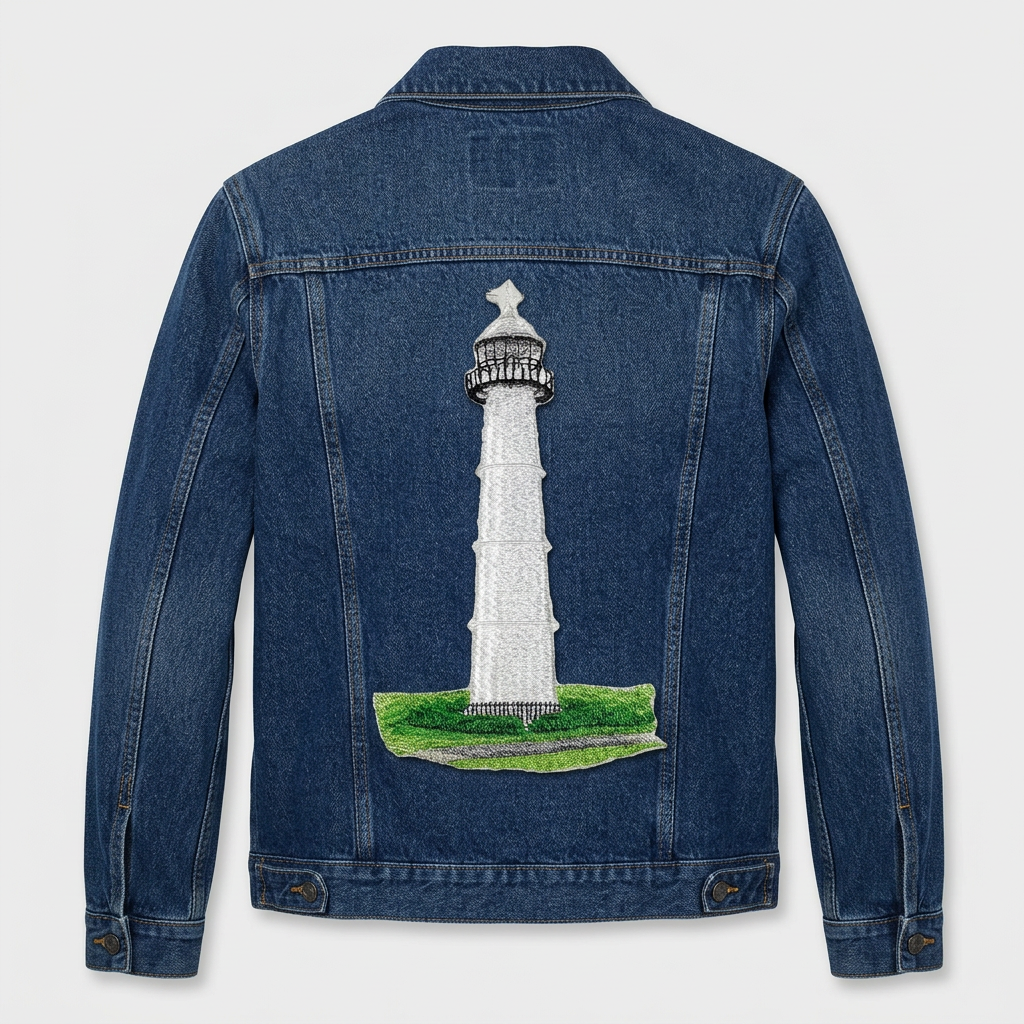 Lighthouse applique on a navy jacket