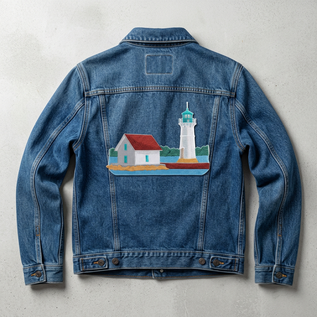 Lighthouse patch on a blue denim jacket