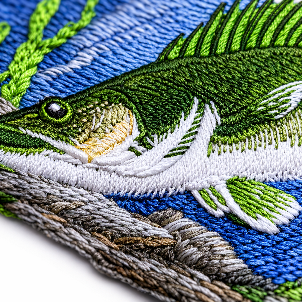 Lurking Walleye Fish Embroidered Patch – Outdoor Angler Iron-On or Sew-On Applique, 5" x 3.5", Made in USA