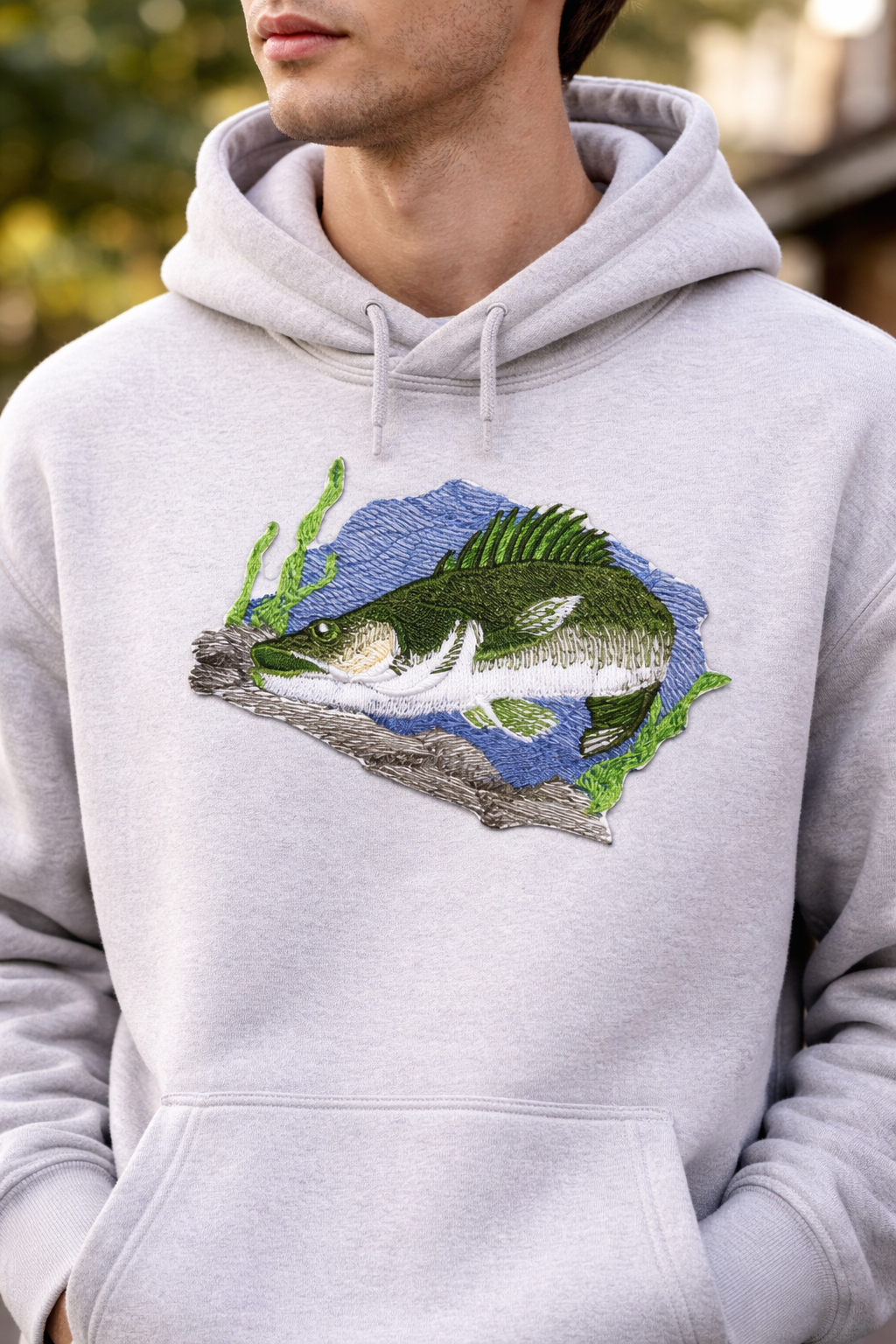Lurking Walleye Fish Embroidered Patch – Outdoor Angler Iron-On or Sew-On Applique, 5" x 3.5", Made in USA