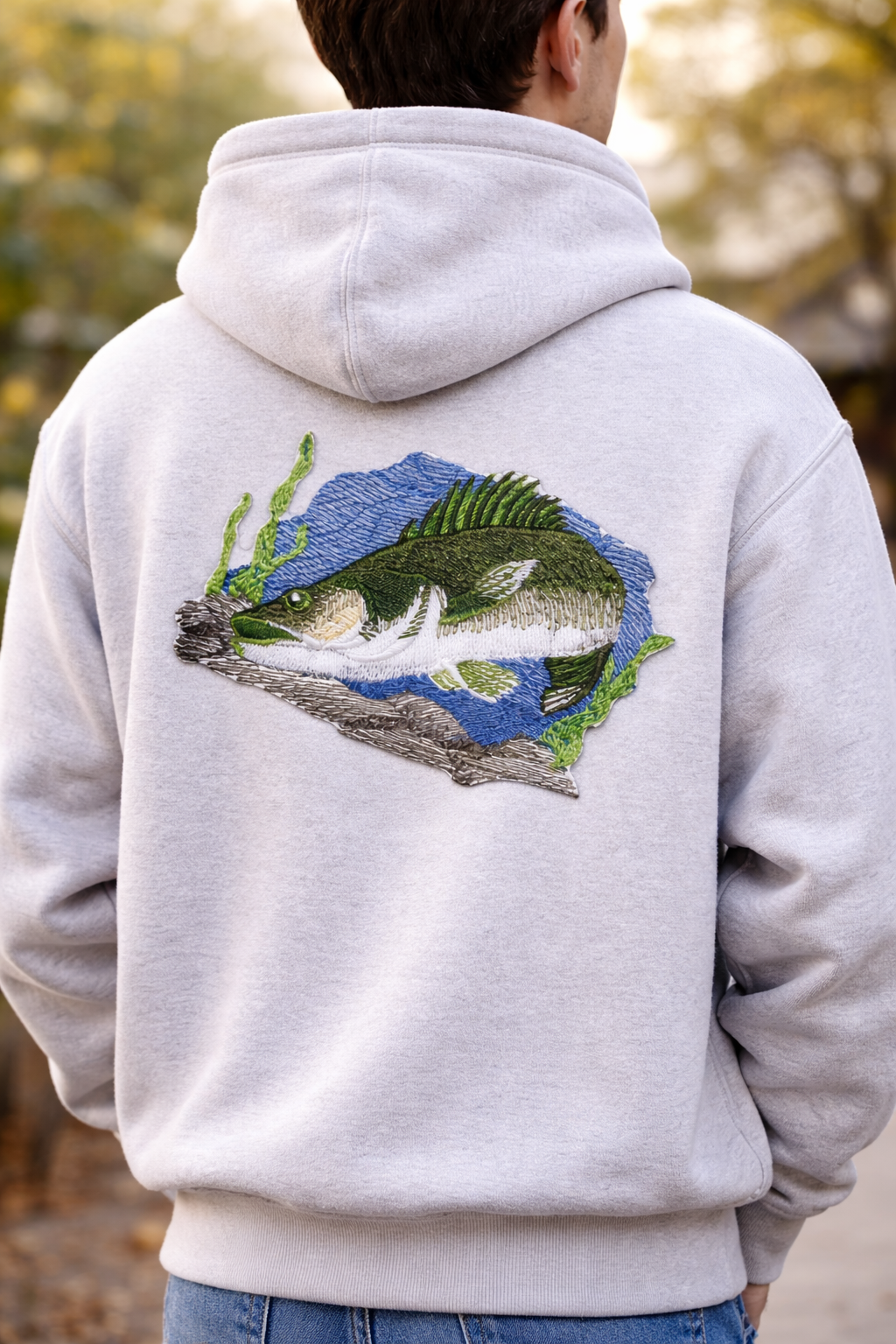 Lurking Walleye Fish Embroidered Patch – Outdoor Angler Iron-On or Sew-On Applique, 5" x 3.5", Made in USA