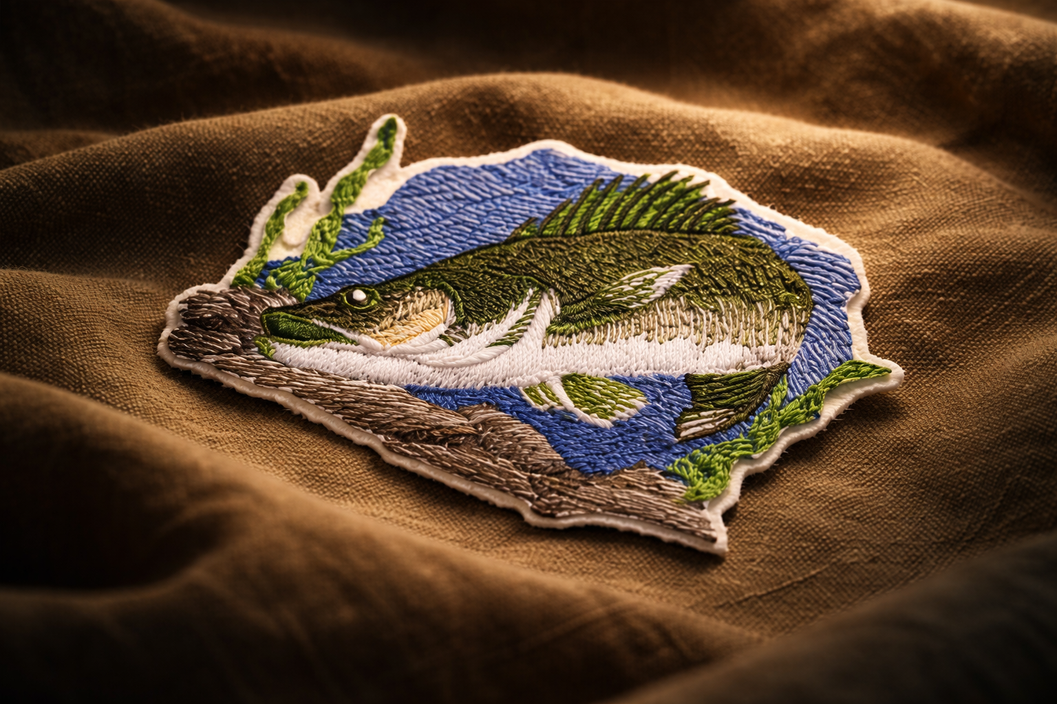 Lurking Walleye Fish Embroidered Patch – Outdoor Angler Iron-On or Sew-On Applique, 5" x 3.5", Made in USA