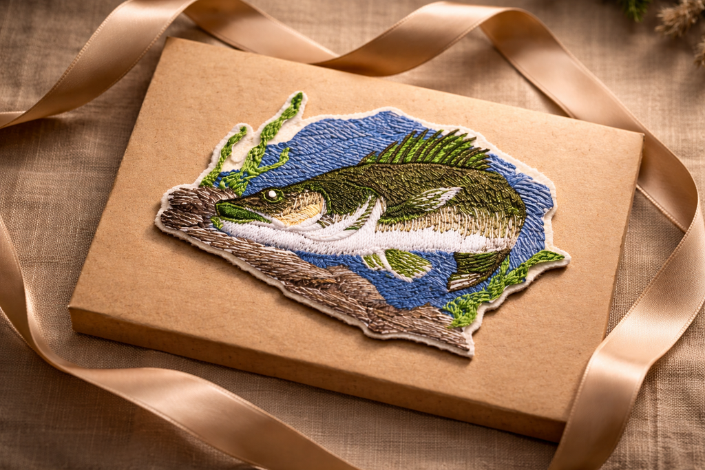 Lurking Walleye Fish Embroidered Patch – Outdoor Angler Iron-On or Sew-On Applique, 5" x 3.5", Made in USA