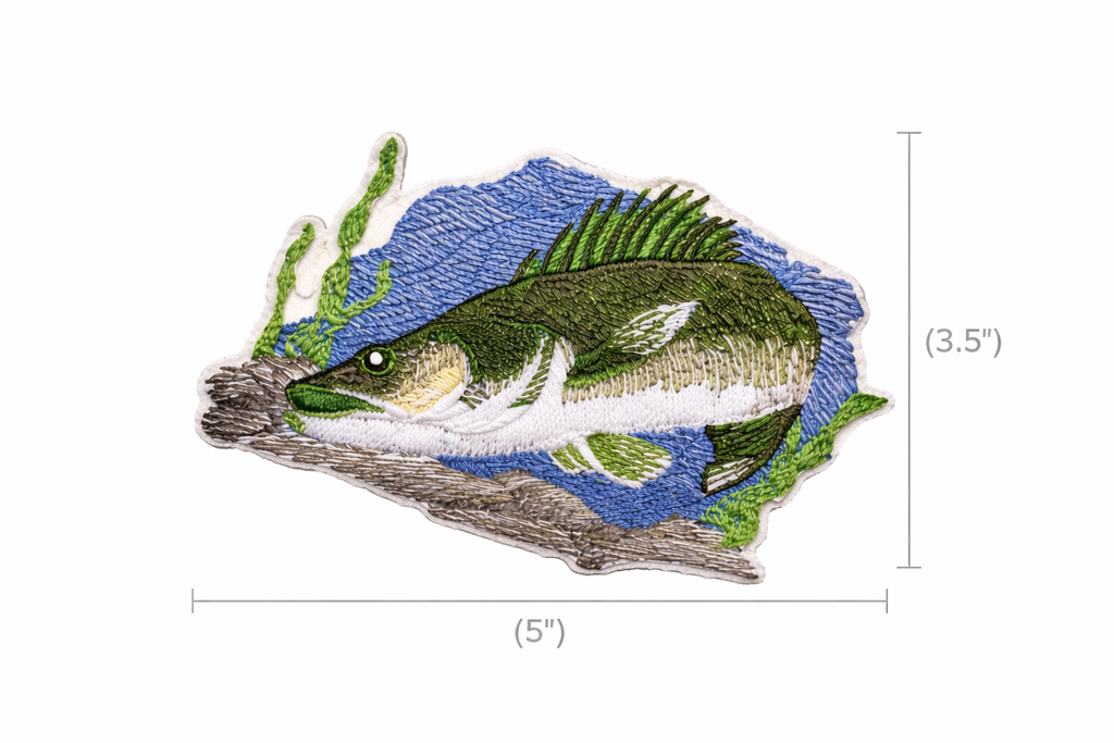 Lurking Walleye Fish Embroidered Patch – Outdoor Angler Iron-On or Sew-On Applique, 5" x 3.5", Made in USA