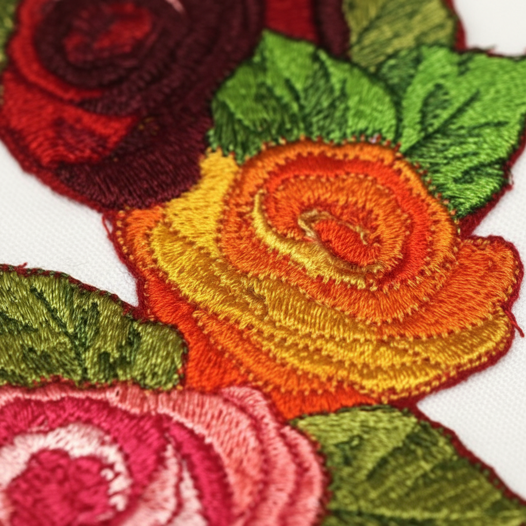 Macro embroidery stitching detail