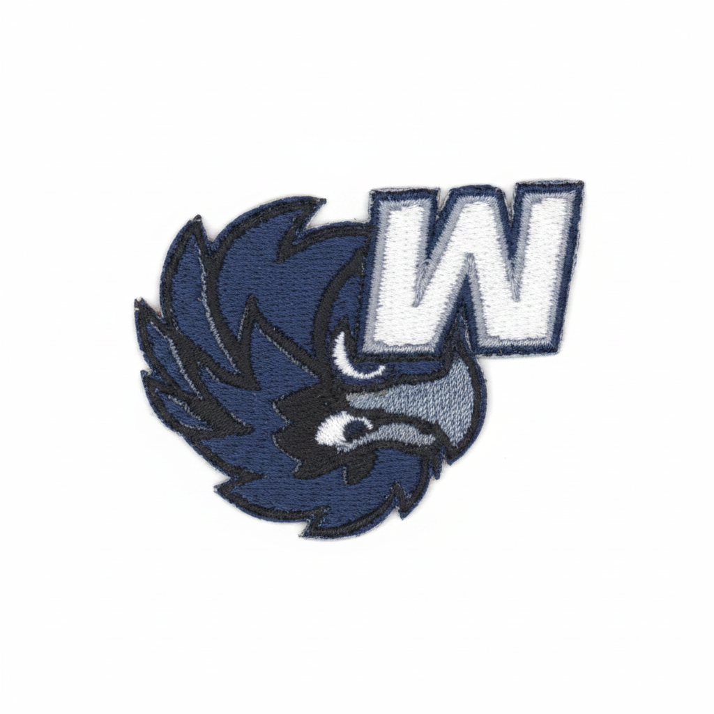 Monmouth Hawks Embroidered Patch — Studio White