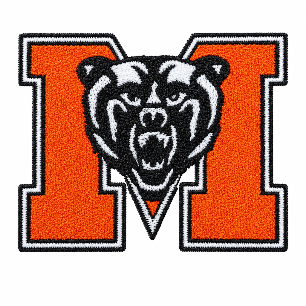 Orange M bear patch