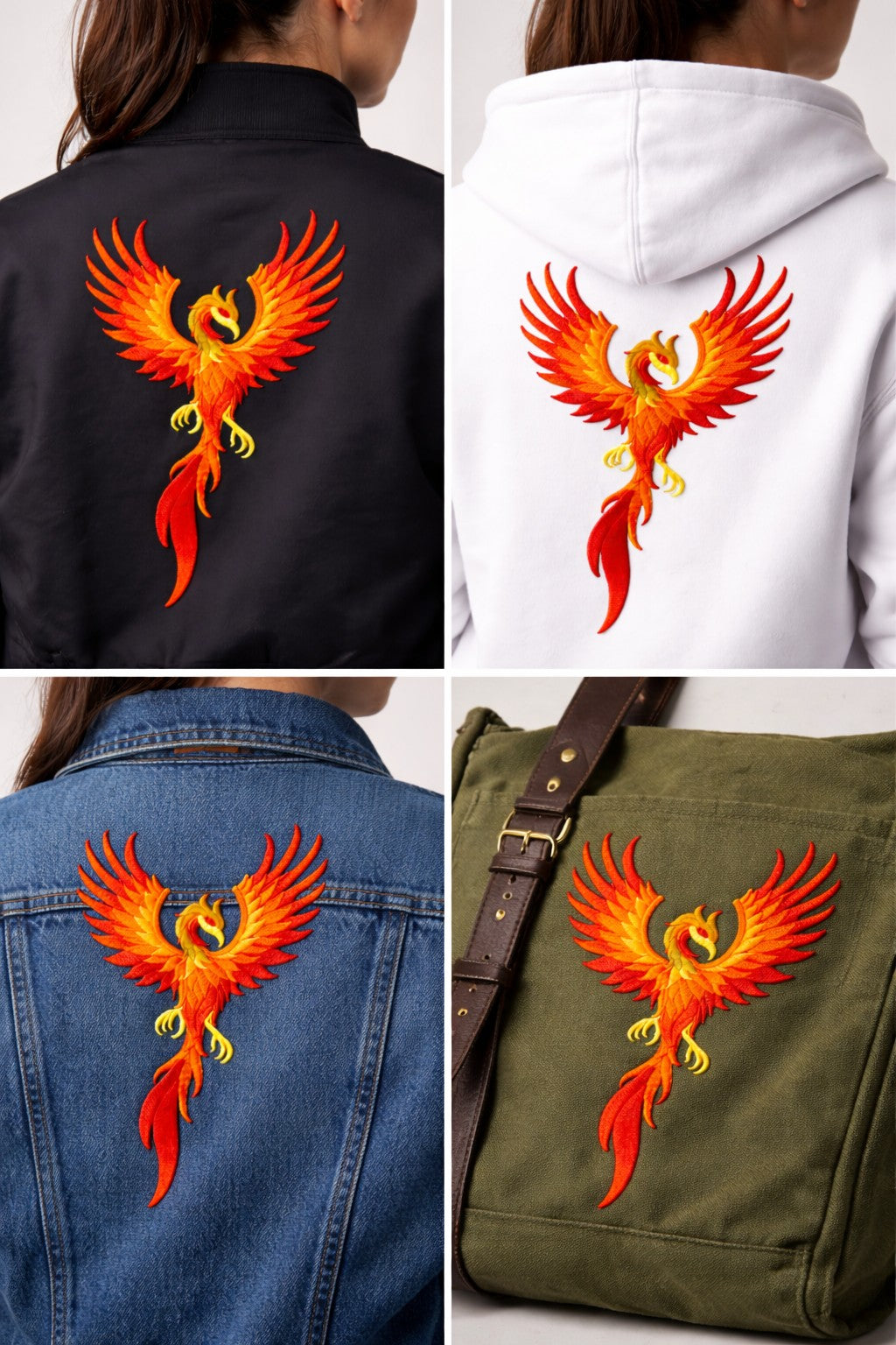 Rising Phoenix Embroidered Patch Large (9.99" x 5.94") in | Iron-On or Sew-On | Mythical Firebird Applique for Jackets, Bags & DIY Fashion