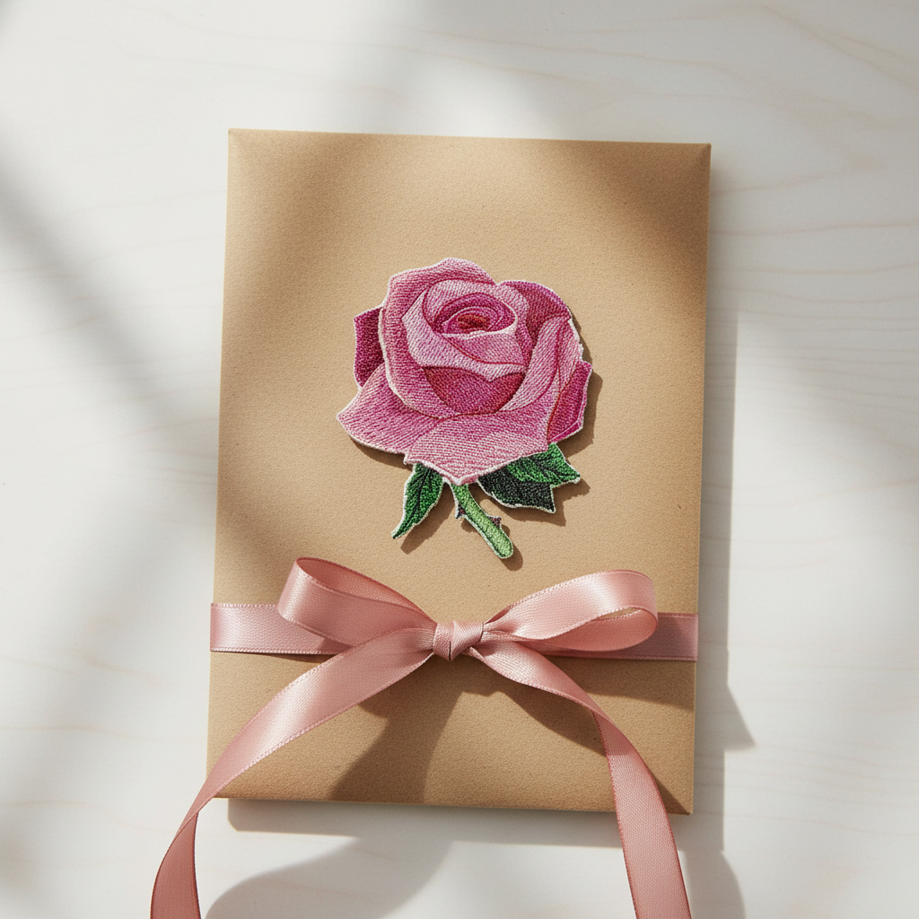 Pink rose patch gift presentation