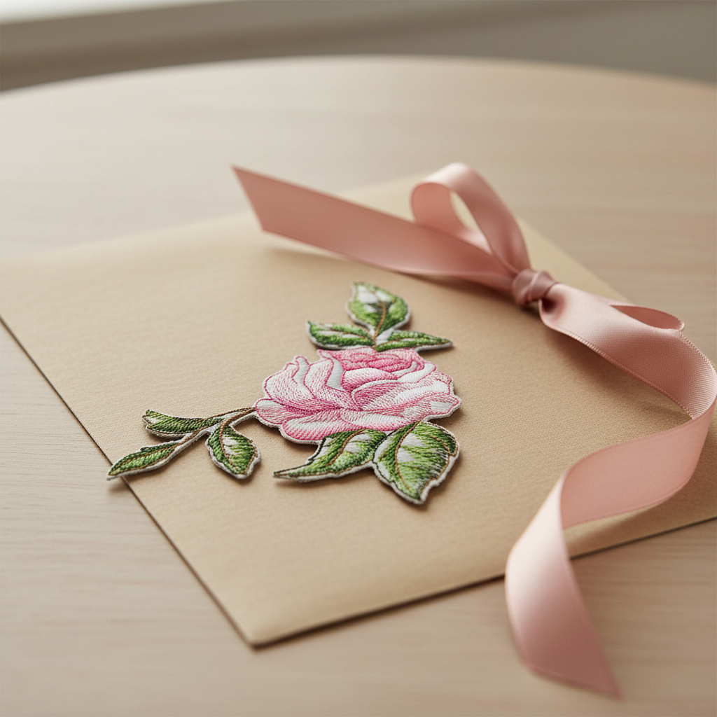 Pink rose patch gift presentation