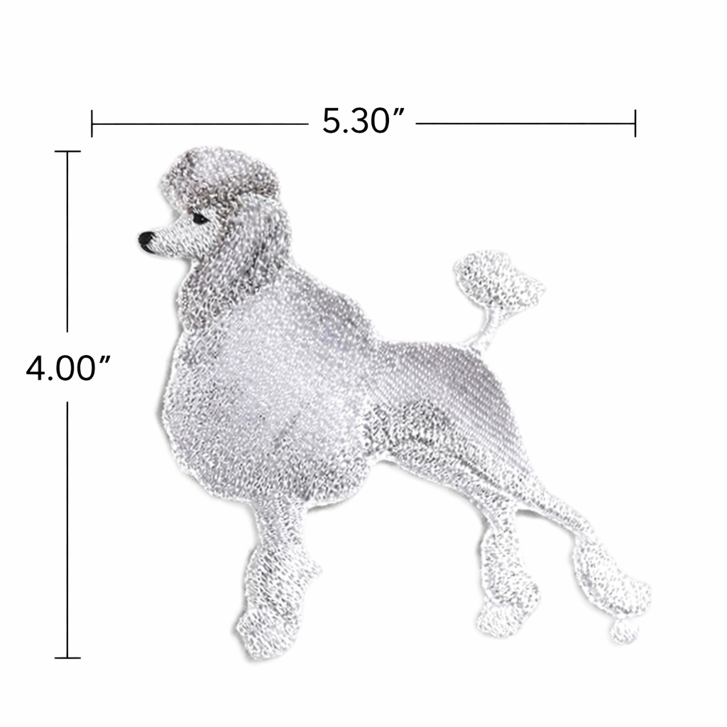 Elegant Poodle Embroidered Patch – Classic Dog Silhouette Iron-On or Sew-On Applique, 5.3” x 4.5”, Made in USA