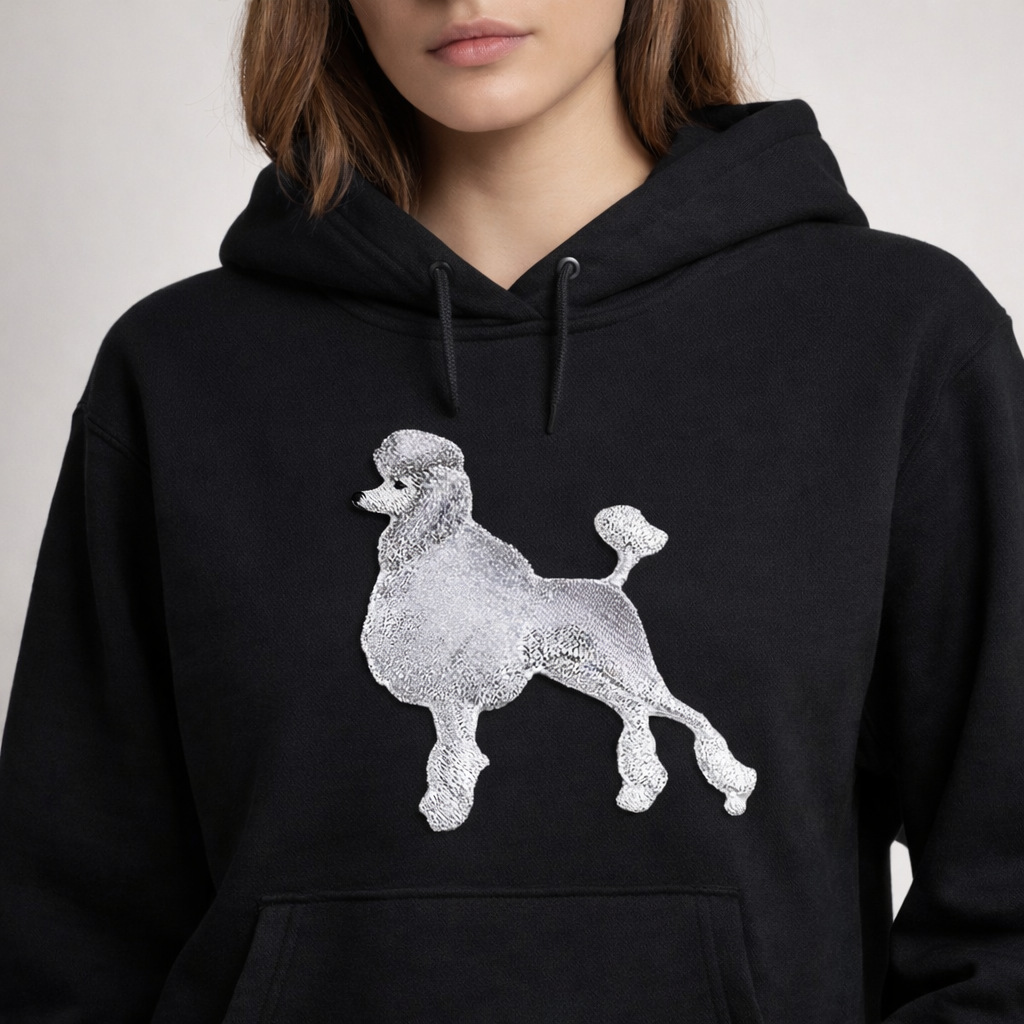 Elegant Poodle Embroidered Patch – Classic Dog Silhouette Iron-On or Sew-On Applique, 5.3” x 4.5”, Made in USA