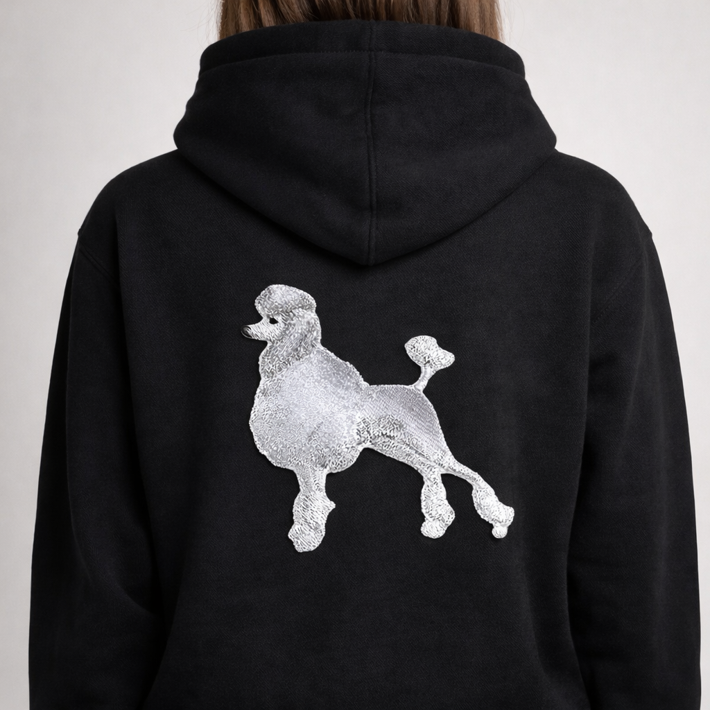 Elegant Poodle Embroidered Patch – Classic Dog Silhouette Iron-On or Sew-On Applique, 5.3” x 4.5”, Made in USA