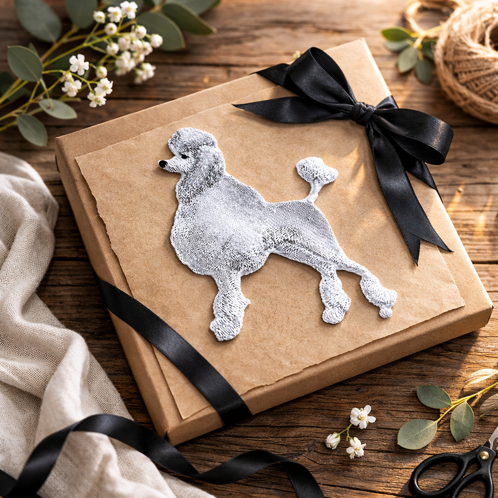 Elegant Poodle Embroidered Patch – Classic Dog Silhouette Iron-On or Sew-On Applique, 5.3” x 4.5”, Made in USA