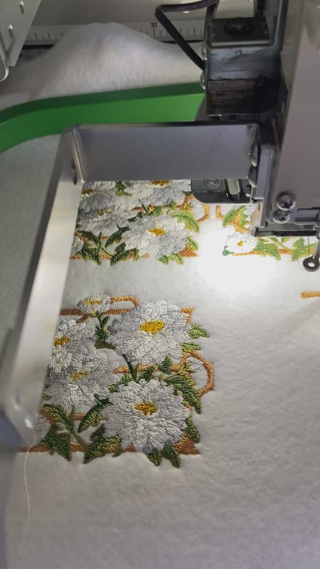 White Chrysanthemum Flowers 3.85" x3.58" Embroidered Patch