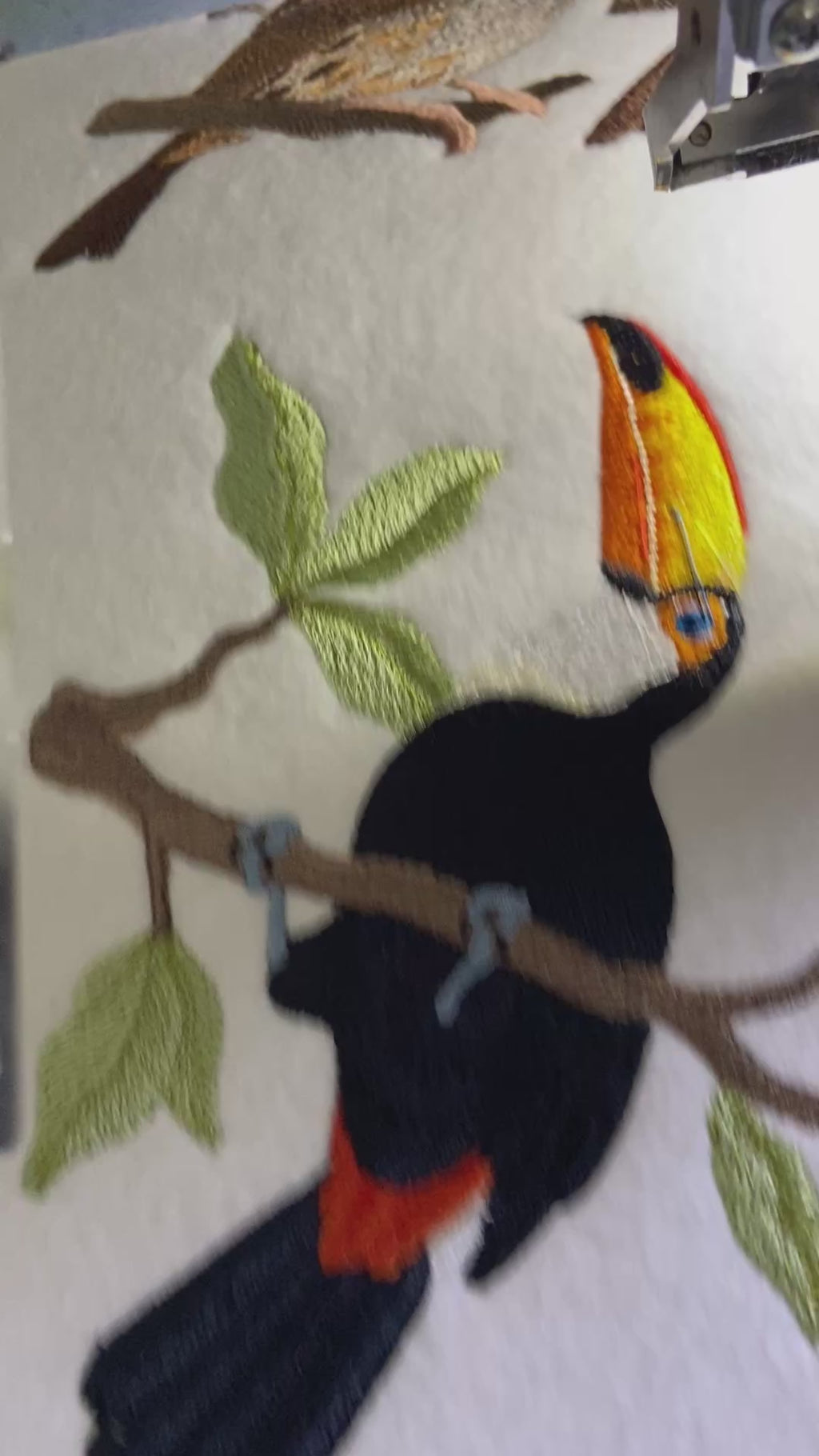 Toco Toucan On leafy Branch 7" x 5.83" Embroidered Patch – Tropical Bird on Leafy Branch Iron-On/Sew-On Patch  Made in USA