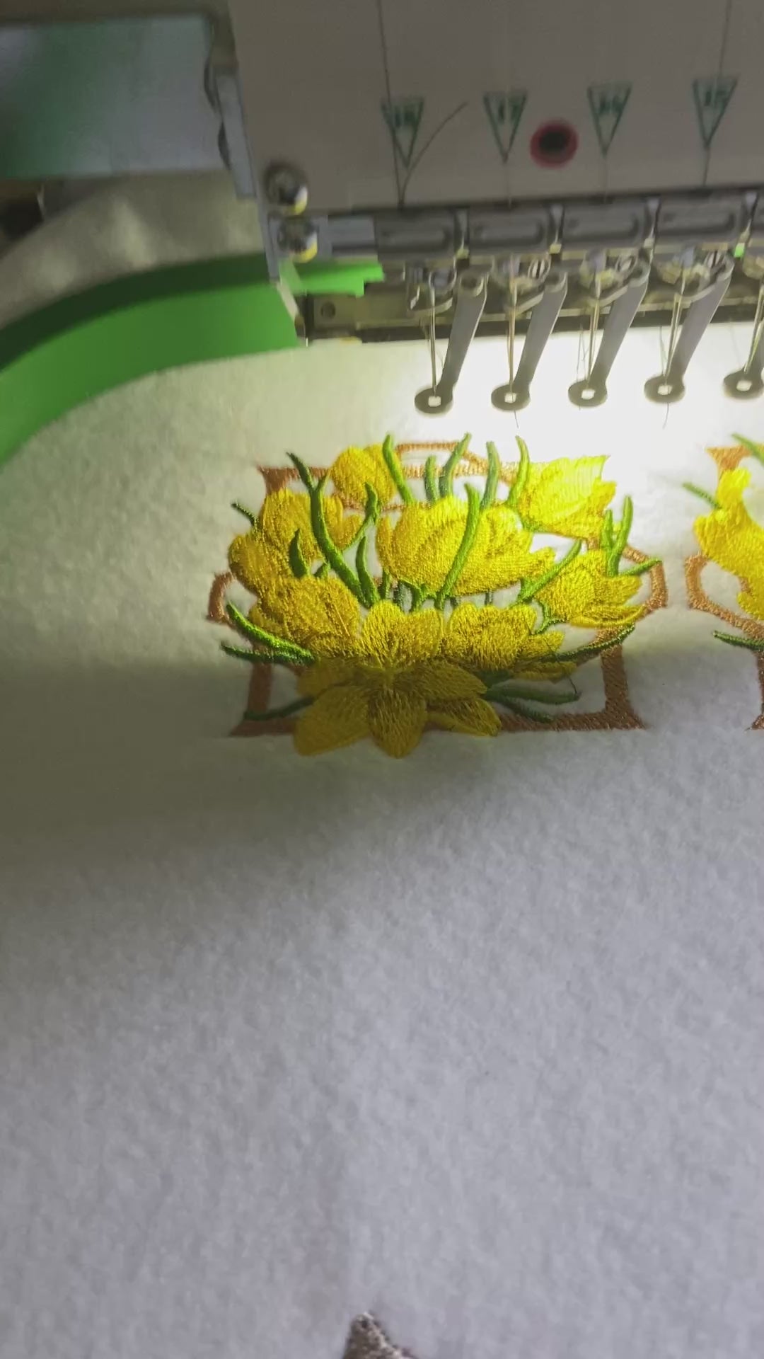 Crocus Flowers 3.85" x3.58" Golden Yellow Floral Embroidered Appliqué with Geometric Border
