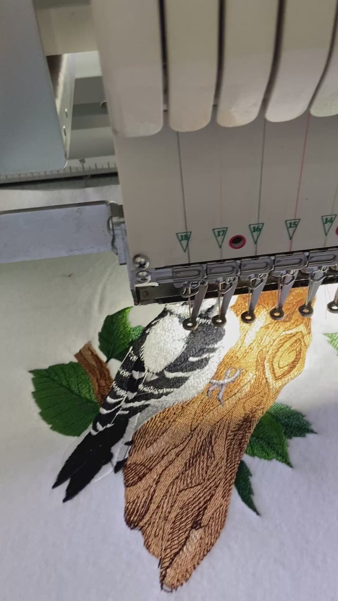 Downy Woodpecker on Leafy Tree Trunk6.9" x 7.8"  Embroidered Iron-On/Sew-On Patch – Detailed Bird Appliqué, Made in USA
