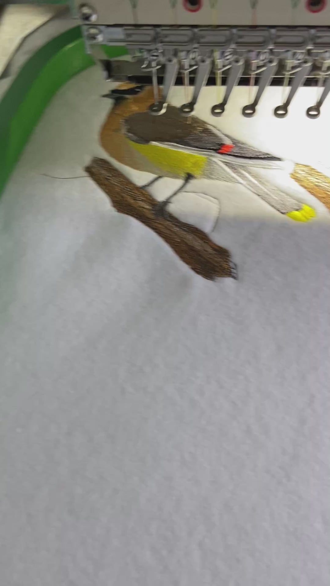 Cedar Waxwing Bird on Branch Embroidered Appliqué  5" x 5.86" Iron-On or Sew-On
