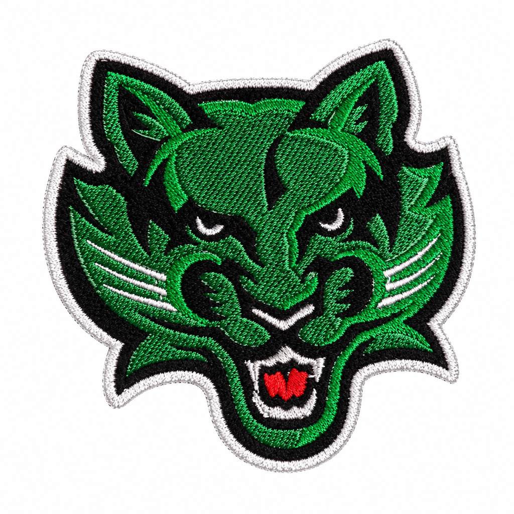 Red and black mascot patch