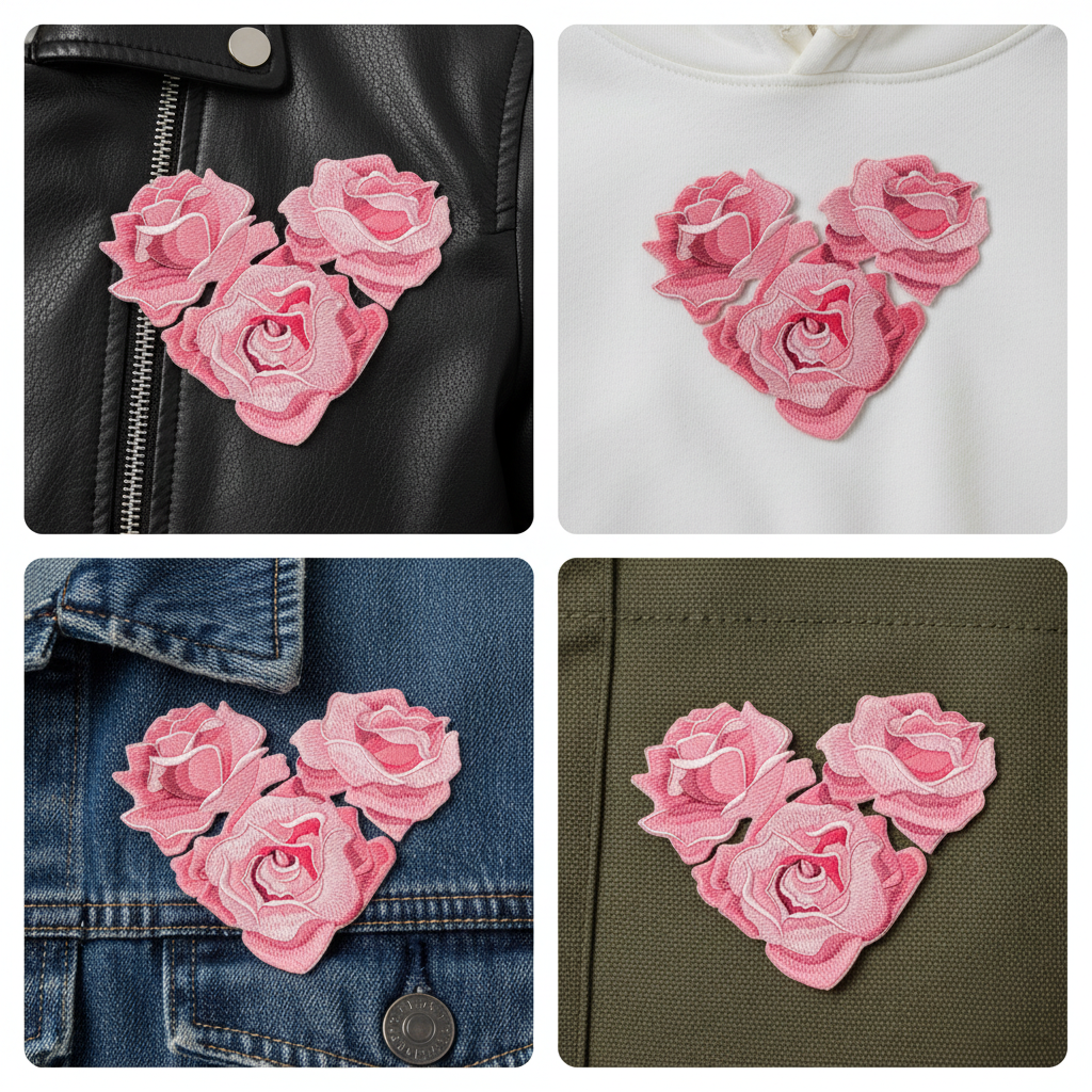 Rose patch on different fabrics grid