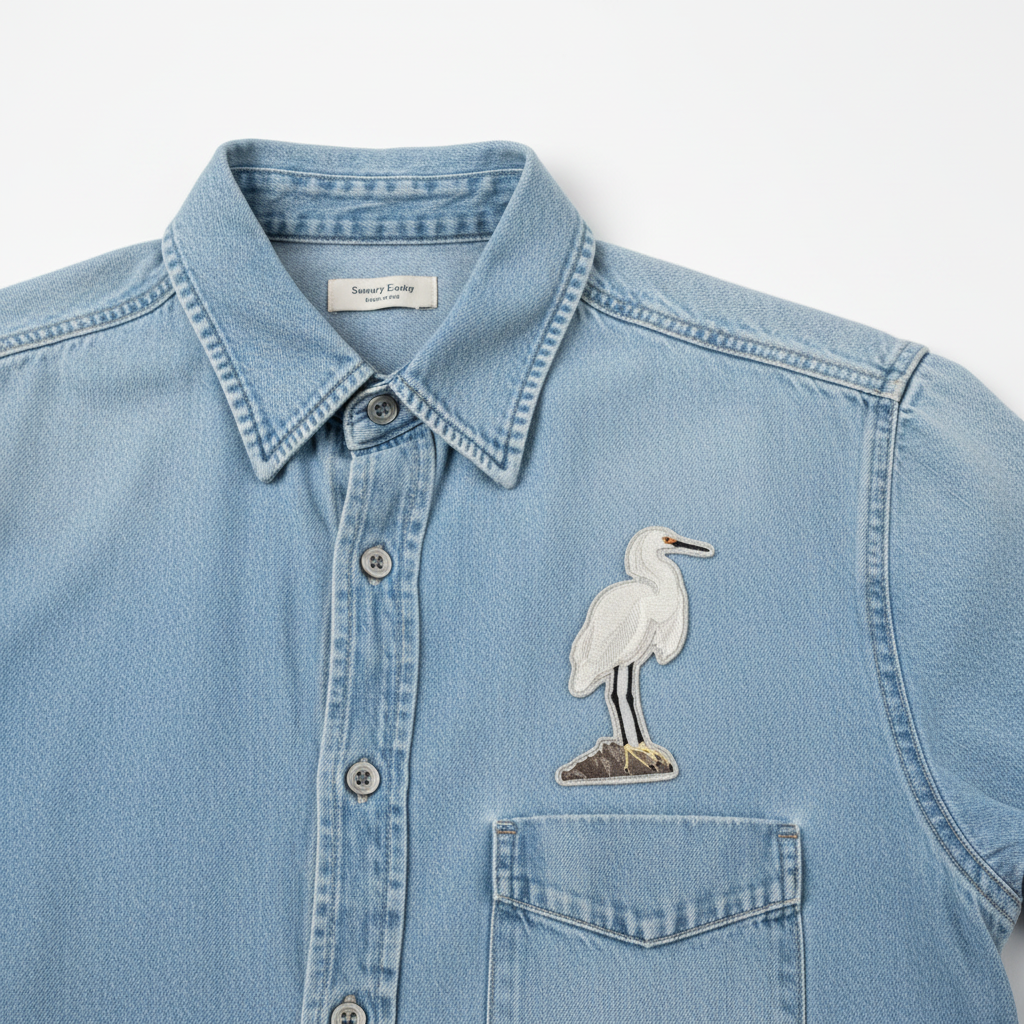 Snowy Egret Patch on Denim