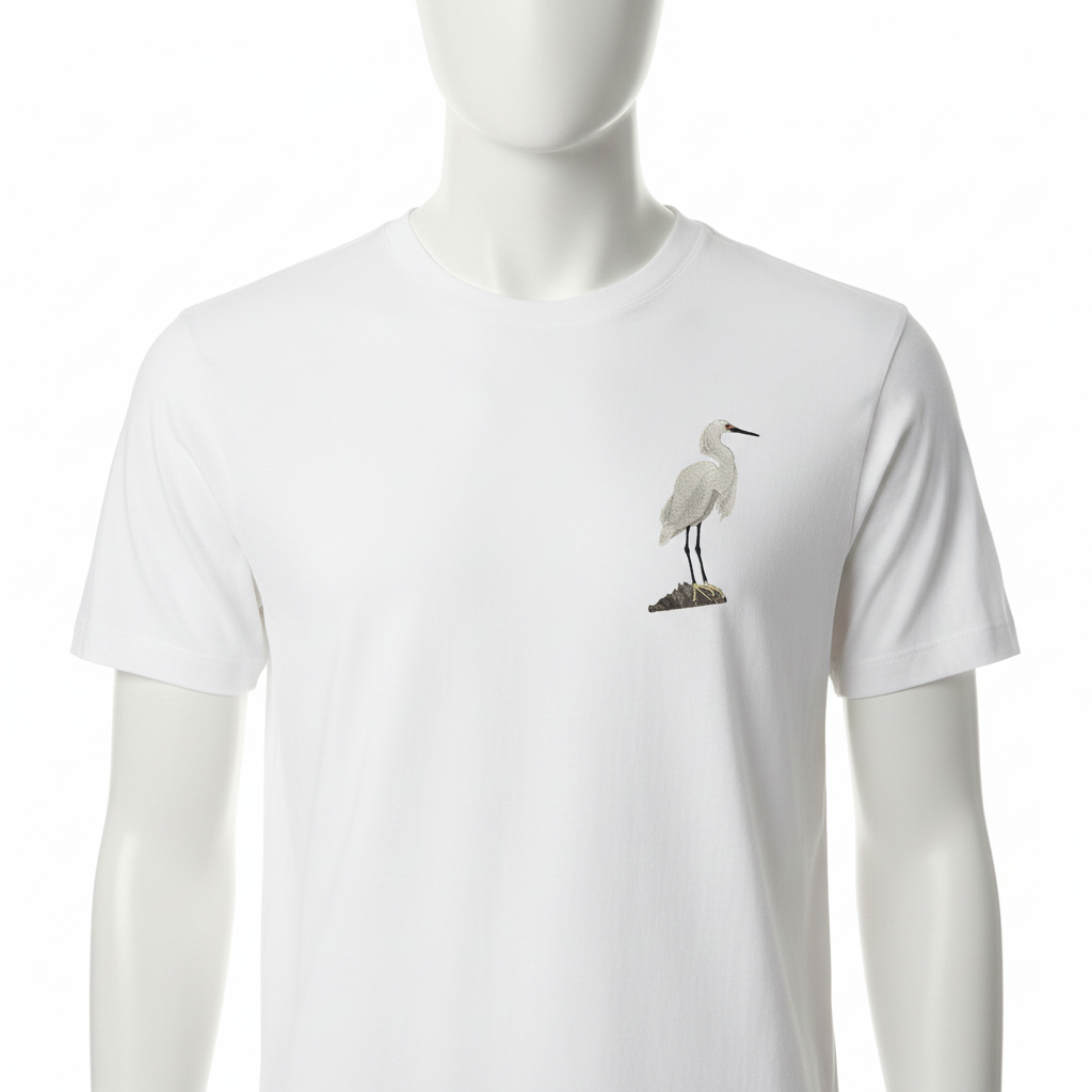 Snowy Egret Patch on T-Shirt