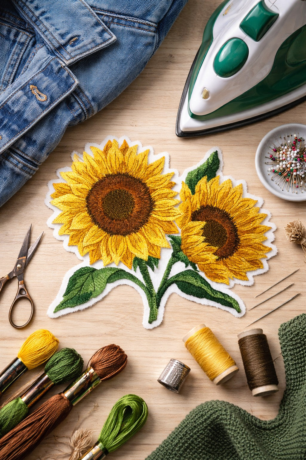 Sunflowers in Bloom Embroidered Patch DIY Iron-On or Sew-On Floral Applique for Jackets, Bags & Custom Fashion (6.19" x 5.86")